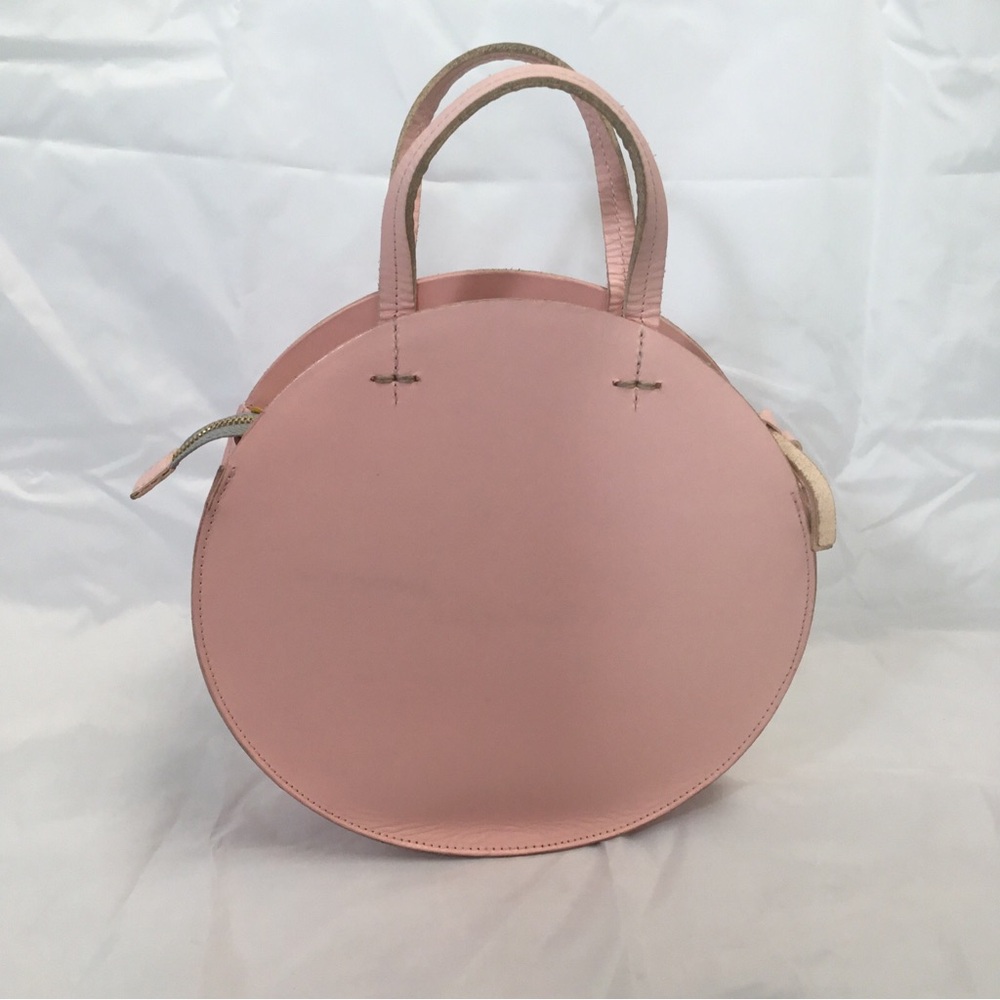 Clare V. Alistair Pink Leather Round Removable Crossbody Gold Zip 9.5” Circle - Picture 11 of 14
